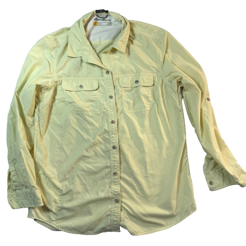 Eddie Bauer Travex Shirt Hiking Womens M Yellow Button Up Outdoors Utility